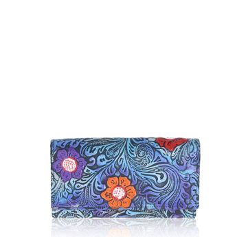Mercucio dámska kožená peňaženka s kvetinovým vzorom - modrá
