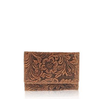 Mercucio dámska kožená peňaženka s kvetinovým vzorom - hnedá