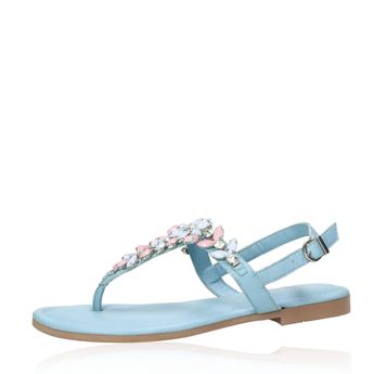 Marco Tozzi dámske kožené sandále s ozdobnými kamienkami - modré