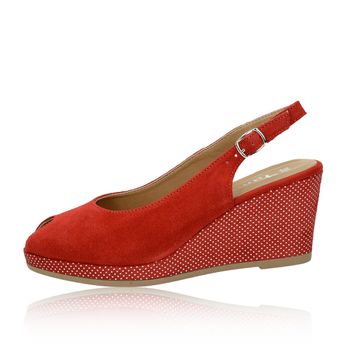 Tamaris dámske semišové sandále na klinovej podrážke - červené